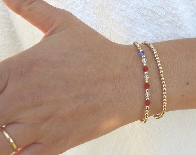 Gold Filled Crystal USA Bracelet Handmade in USA • Free Fast Shipping • Perfect Gift for Her • Stretch Design