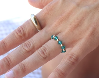 14k Birthstone Ring Handmade in USA • Free Fast Shipping • Beautiful Gift For her • Stretch Design • 14k Gold Filled Beads