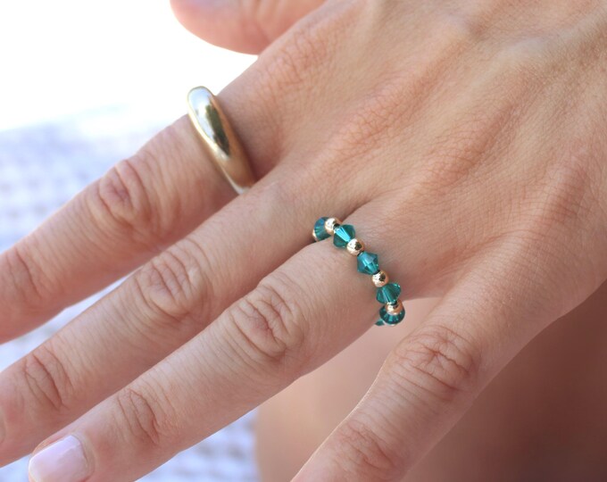 14k Birthstone Ring Handmade in USA • Free Fast Shipping • Beautiful Gift For her • Stretch Design • 14k Gold Filled Beads