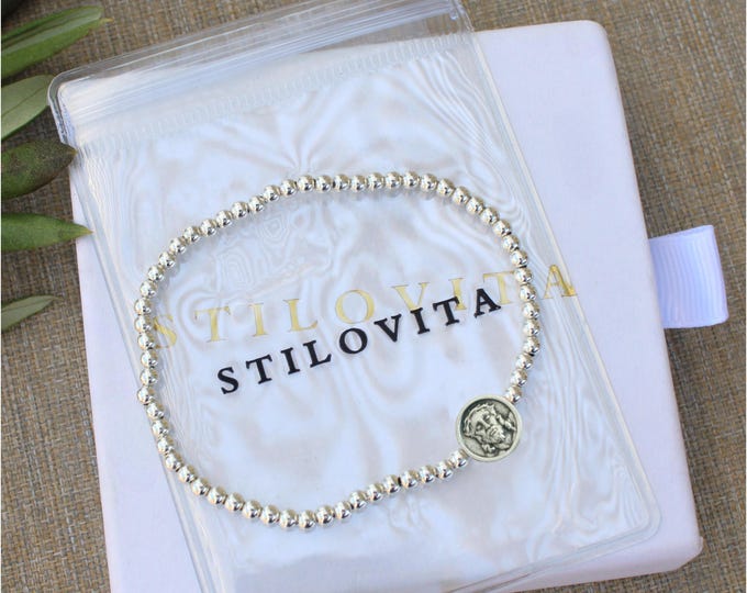 Sterling Silver Face of Jesus Bracelet  • Free Fast Shipping • Gift for Her • Stretch • Handmade in USA