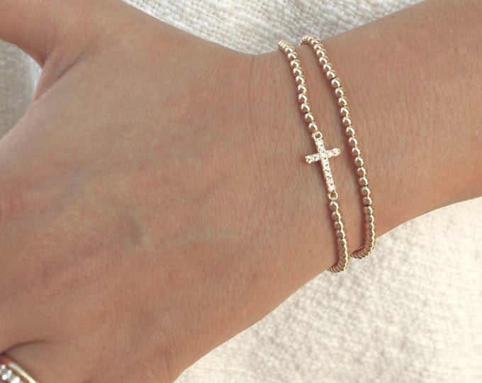 Gold Filled Cubic Zirconia Cross Bracelet Handmade in USA • Free Fast Shipping • Gift For Her • Stretch Design
