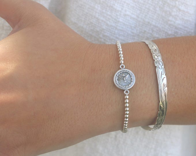 Sterling Silver Holy Family Spirit Bracelet Handmade in USA • Free Fast Shipping • Beautiful Gift for Her • Stretch Design • 925 Jewelry