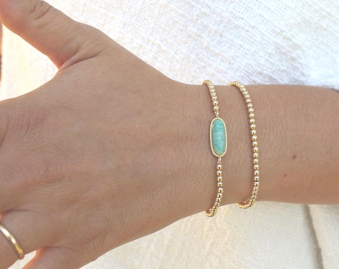 Gold Filled Stone Charm Bracelet Handmade in USA • Free Fast Shipping • Beautiful Gift For Her • Stretch Design