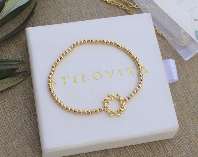 Gold Filled Crown of Thorns Bracelet Handmade in USA • Free Fast Shipping • Beautiful Gift for Her • Stretch Design • 14k Jewelry