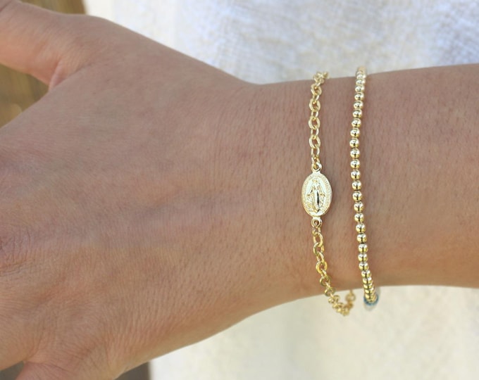 Gold Filled Virgin Mary Bracelet Handmade in USA • Free Fast Shipping • Perfect Gift for Her • Lobster Clasp • Gold Chain Jewelry