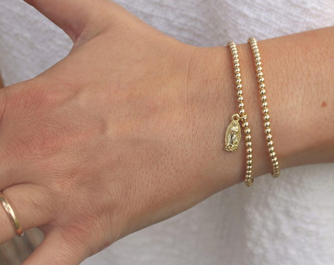Gold Filled Virgin Mary Bracelet Handmade in USA • Free Fast Shipping • Beautiful Gift For Her • Stretch Design