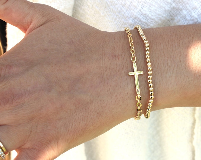 Gold Filled Cross Bracelet • Free Fast Shipping • Gift for Her • Lobster Clasp •  Handmade in USA