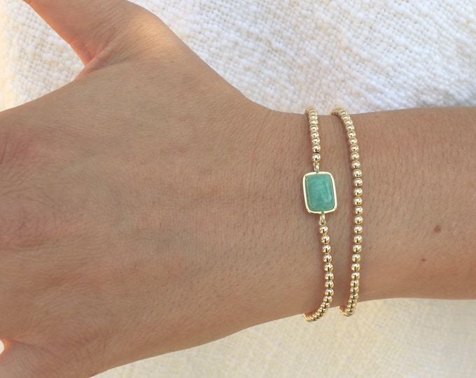 Gold Filled Stone Charm Bracelet Handmade in USA • Free Fast Shipping • Beautiful Gift For Her • Stretch Design