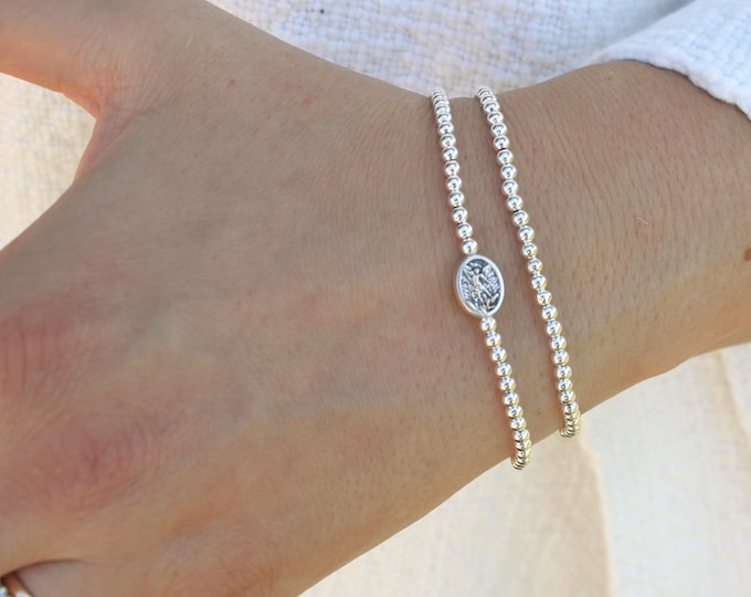 Sterling Silver Saint Michael Bracelet Handmade in USA • Free Fast Shipping • Beautiful Gift for Her • Stretch • 925 Silver Jewelry