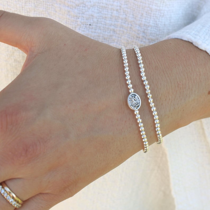 Sterling Silver Saint Michael Bracelet Handmade in USA • Free Fast Shipping • Beautiful Gift for Her • Stretch • 925 Silver Jewelry image 1