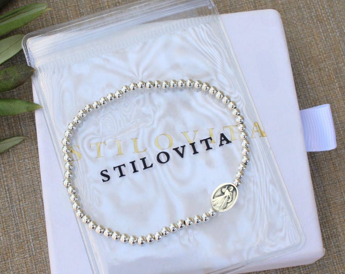 Sterling Silver Divine Mercy Bracelet • Free Fast Shipping • Gift for Her • Stretch • Handmade in USA