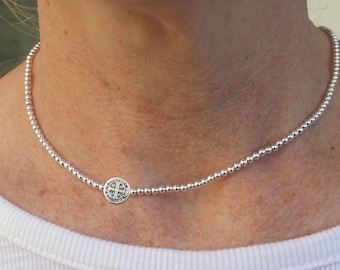 Sterling Silver Saint Benedict Necklace Handmade in USA • Gift for her • Free Fast Shipping