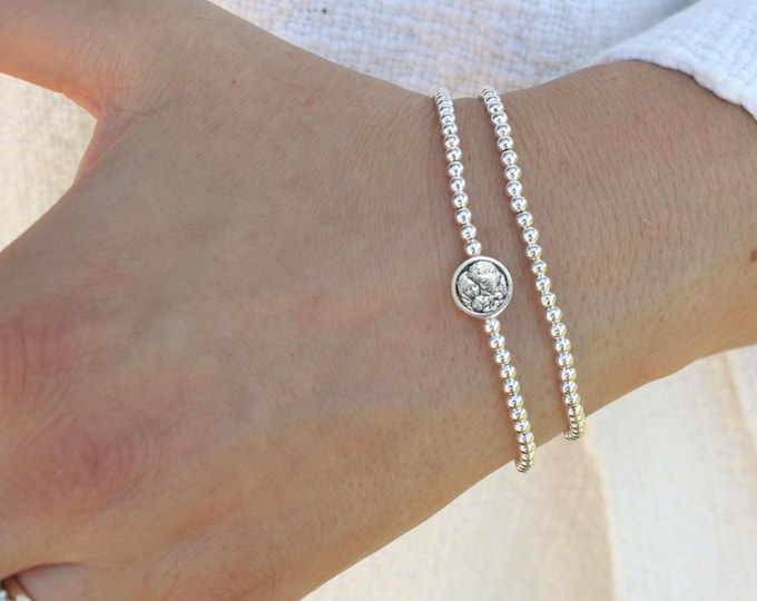 Sterling Silver Saint Joseph Bracelet Handmade in USA • Free Fast Shipping • Beautiful Gift for Her • Stretch Design • 925 Silver Jewelry