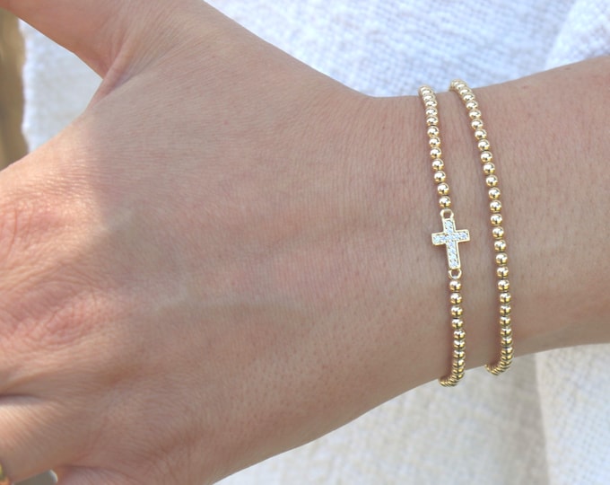 Gold Filled Cross Bracelet Handmade in USA • Free Fast Shipping • Gift For Her • Stretch Design