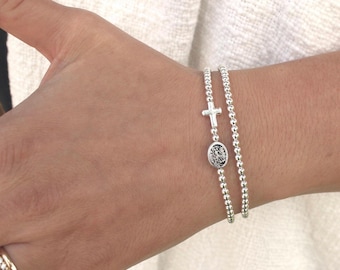 Sterling Silver St Michael Rosary Bracelet Handmade in USA • Free Fast Shipping • Beautiful Gift for Her • Stretch • 925 Silver Jewelry