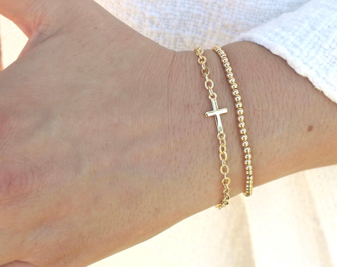 Gold Filled Cross Bracelet Handmade in USA • Free Fast Shipping • Perfect Gift for Her • Lobster Clasp • 24k Chain Jewelry