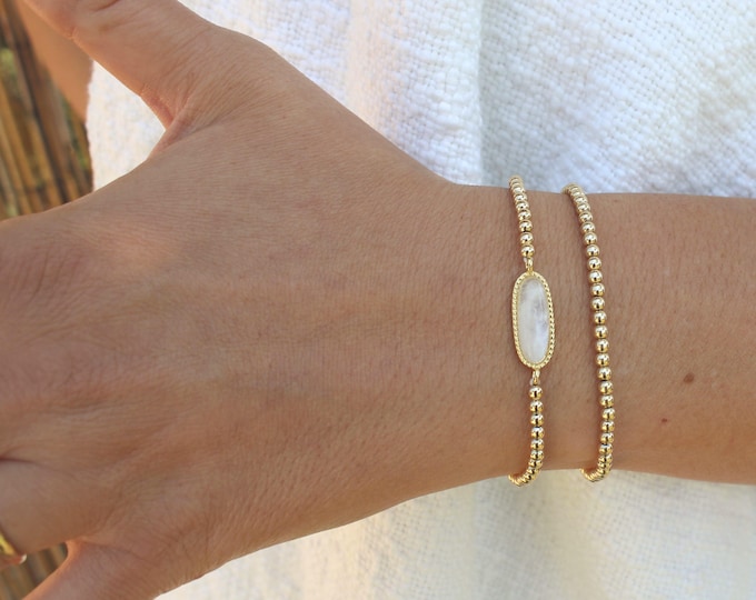 Gold Filled Moonstone Charm Bracelet Handmade in USA • Free Fast Shipping • Beautiful Gift For Her • Stretch Design