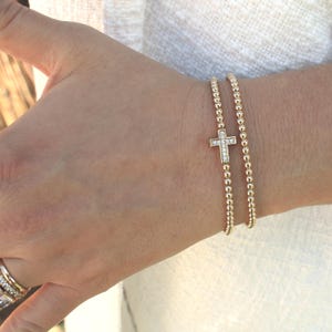Gold Filled Cross Bracelet Handmade in USA • Free Fast Shipping • Beautiful Gift for Her • Stretch Design • 14k Gold Jewelry