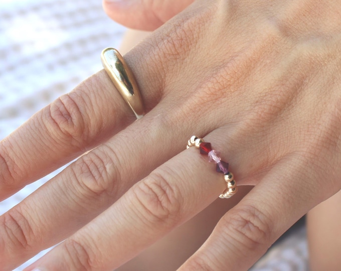 14k Family Birthstone Ring Handmade in USA • Free Fast Shipping • Beautiful Gift For her • Stretch Design • 14k Gold Filled Beads
