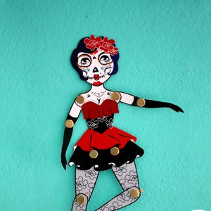 Kat Poppy Articulated printable paper doll, activity for kid, Catrina doll, gift for kid, INSTANT DOWNLOAD, Brads doll, Day of the day doll