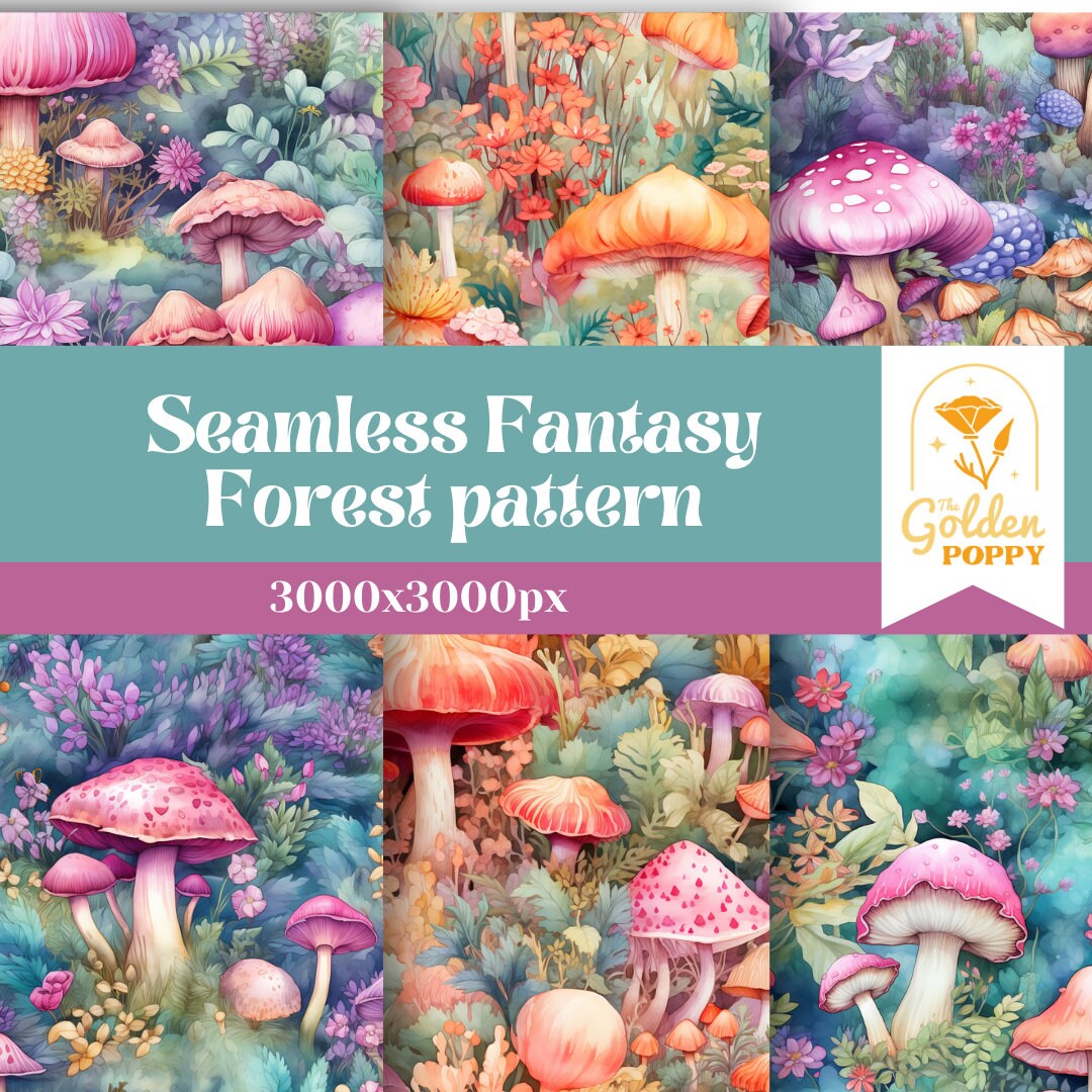Seamless Fantasy Forest Pattern Digital Paper, Fantasy Village Pattern ...