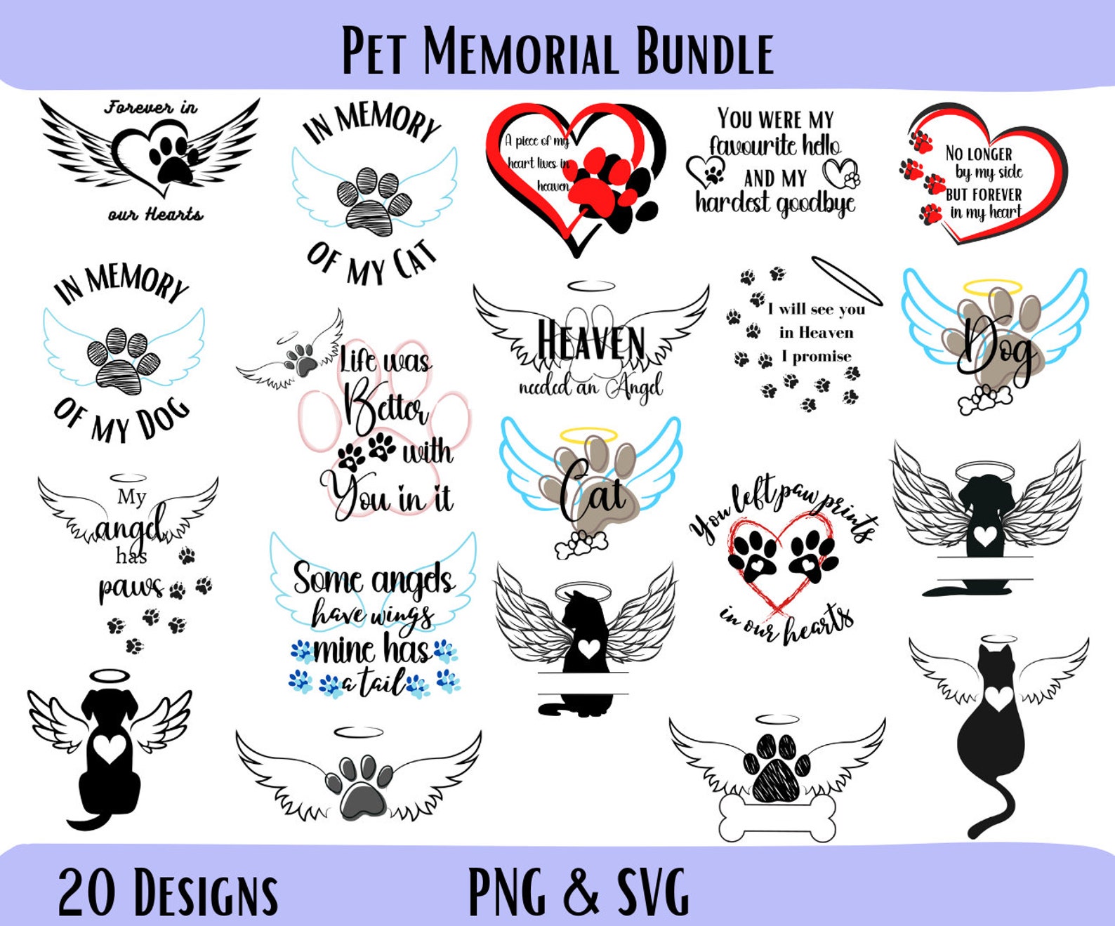 Pet Memorial SVG Bundle Dog Memorial Svg Dog Loss Svg, Angel Wings Svg