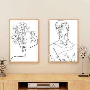 Black and White, Woman silhouette, drawing, outline, Set of 4 Art Prints, Digital Download, Home Decor, Instant Download, Art, Poster