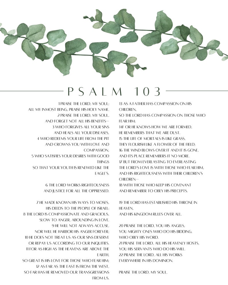 Psalm 103 Printable Minimalist Wall Art - Etsy Australia