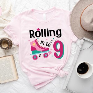 Roller Skate Birthday Sweatshirt, Personalized Rolling Into Birthday Gift T Shirt, Girls Birthday Tshirt, Roller Rink Party,9th Bday Tee,Bag