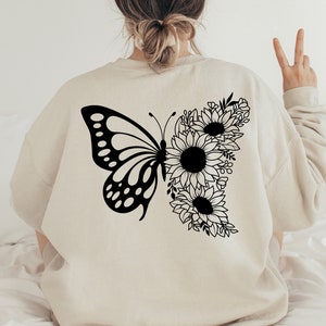 Floral Butterfly Sweatshirt, Butterfly Lover Gift T Shirt, Floral Aesthetic Tshirt, Butterfly Graphic Sweater, Animal Lover Gifts Tee, Bag