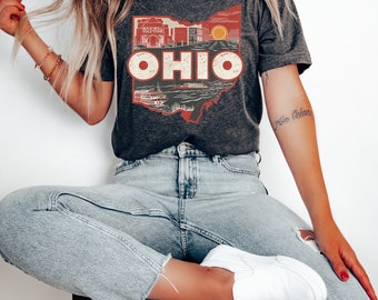 Retro Ohio State T Shirt, Ohio Lover Gift Tshirt, Ohio State Map Tee, Ohio Travel Gifts, Ohio Home Sweater, Ohio Trip T-shirt, State Tee,Bag