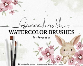 Sannadorable Watercolor Brushes for Procreate, Realistic Watercolor Brush Pack