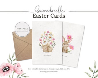 Tarjetas IMPRIMIBLES, Tarjetas de felicitación, Lindas tarjetas de Pascua, Tarjetas A6, Imprimir en casa, Tarjetas digitales, Descarga instantánea, Tarjetas de Sannadorable