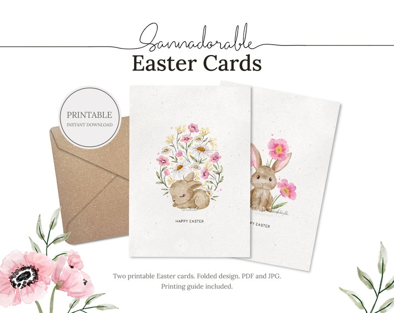 PRINTABLE cards, Greeting cards, Cute Easter cards, A6 cards, Print at home, Digital cards, Instant download, Cards by Sannadorable image 1