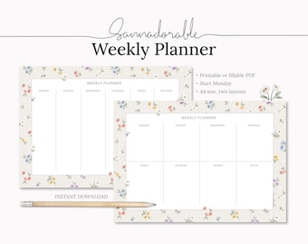 PRINTABLE Weekly Planner, Illustration by Sannadorable, Digital Planner, Weekly Planner, Weekly Organizer, Week at a glance, To Do List, PDF