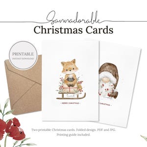 Cartões IMPRIMÍVEIS, Cartões de felicitações, Cartões de Natal, Cartões A6 dobrados, Imprimir em casa, Cartões digitais, Download instantâneo, Cartões fofos, Sannadorable