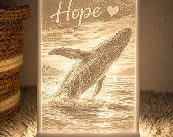 Erinnerungs Lichtbild Wal Hope Timmy Lithophane LED Rahmen Geschenk Ostsee Buckelwal beleuchtet individuell warm kaltweiß