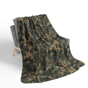 Green Camo Fleece Sherpa Blanket Camouflage