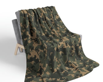 Green Camo Fleece Sherpa Blanket Camouflage