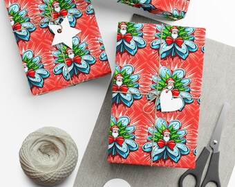 Santa Schneeflocke Geschenkpapiere, Geschenkpapier, Geschenkverpackung, Urlaub, Geburtstag, Weihnachten, rot