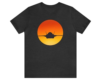 Tomcat Jet Sunset Unisex Jersey Short Sleeve Tee, Fighter Jet Silhouette T Shirt, Flying Jet Shirt, Fighter Jet Lovers, Sunset Shirt