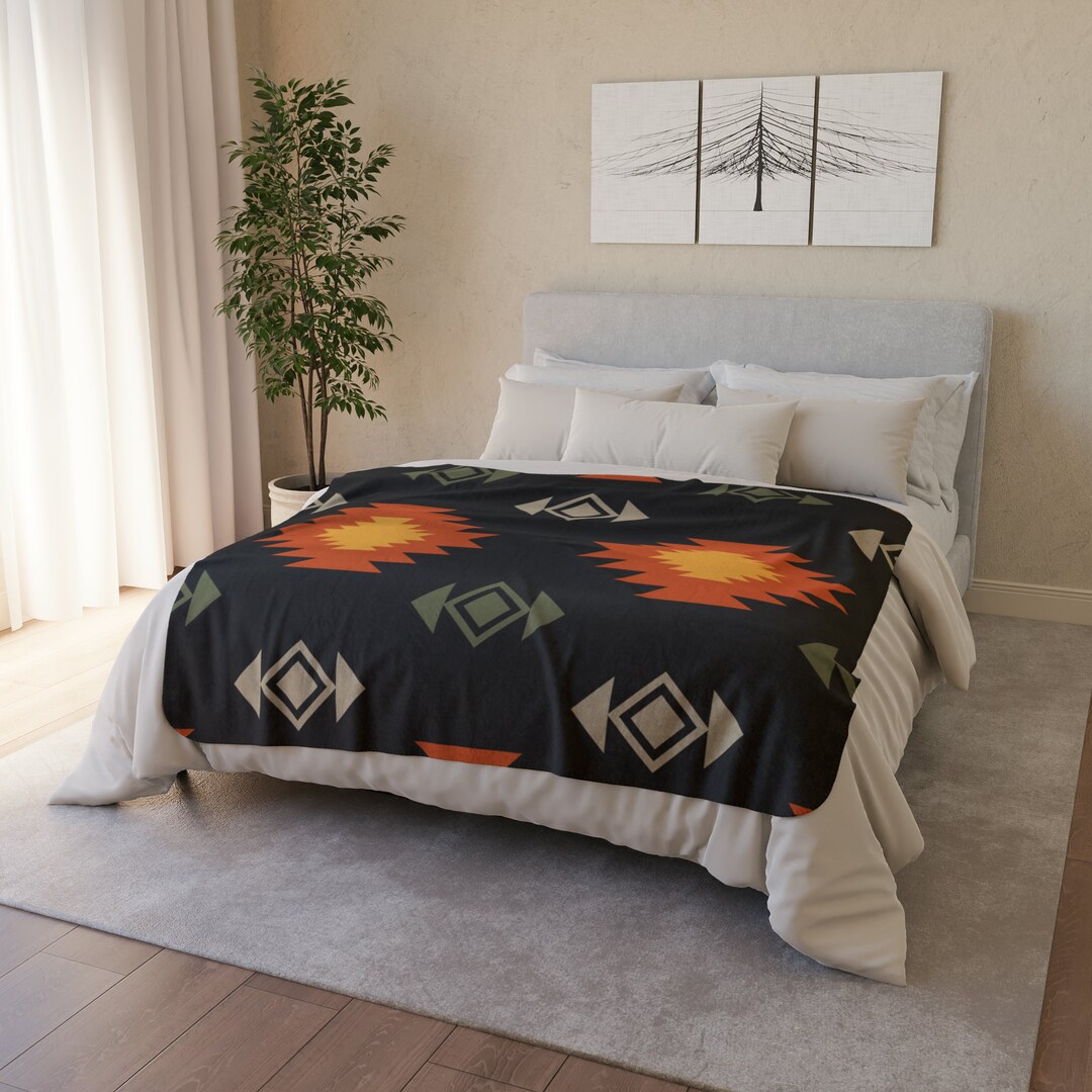 Navajo Print Sherpa Throw Blanket – Southwest Native American Design, 50x60 Inches