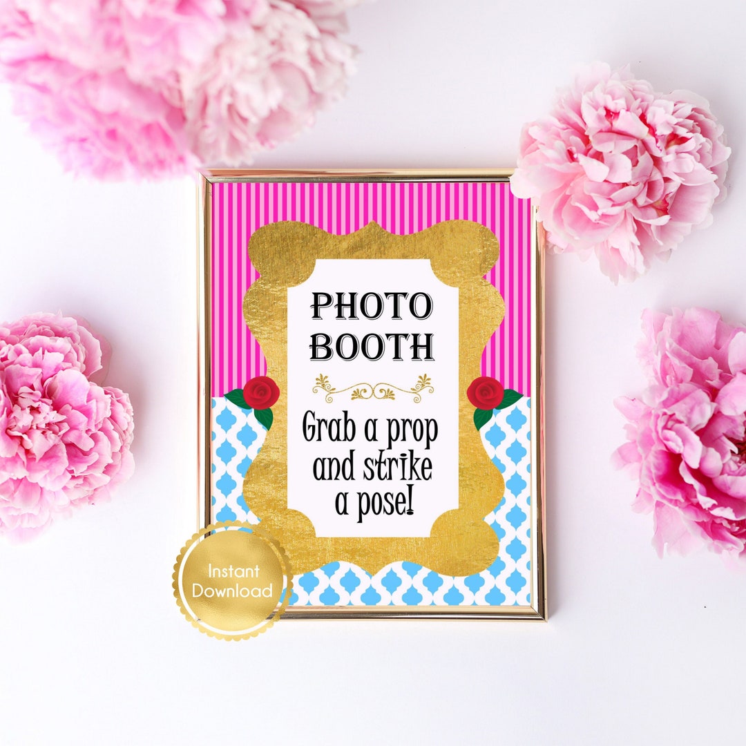 Alice in Wonderland Inspired Photo Booth Table Sign, Colorful Design in ...
