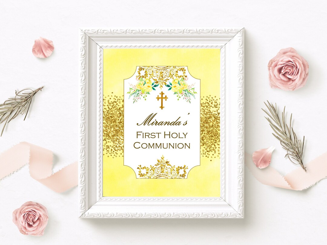 Elegant First Holy Communion Table Welcome Sign, a Delicate Floral ...