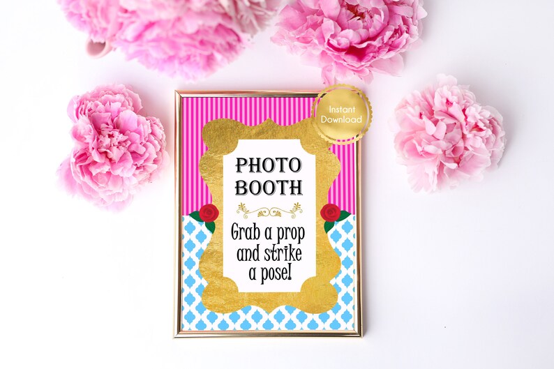 Alice in Wonderland Inspired Photo Booth Table Sign, Colorful Design in ...