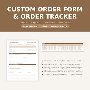 Formulario de pedido personalizado para panadería y hoja de cálculo de seguimiento (Excel, Google Sheets)