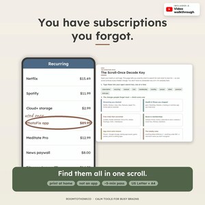 Find Every Forgotten Subscription in One Scroll | ADHD Subscription Tracker Printable to Cancel Recurring Charges | Money Leak Sweep