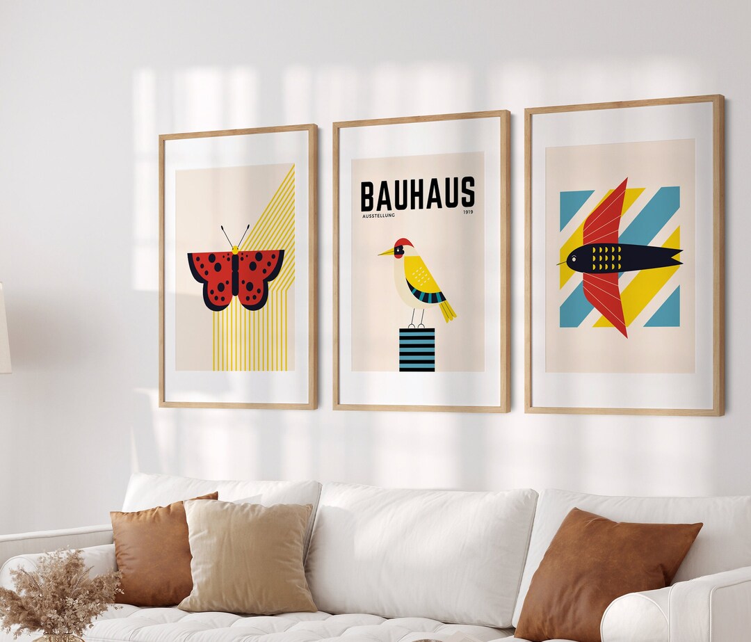 Bauhaus 3 Piece Wall Art Printable, Colorful Bauhaus Set of 3 Trendy ...