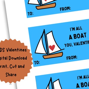 Druckbare Kinder Valentine, digitaler Download, Boot Valentine