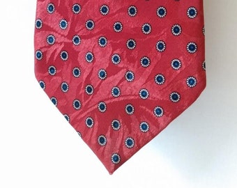 Red Rococo Silk Tie with a velvet look - Smooth and Classic Red Light silk with a Emerald ring Graphic inspired Design with a blue center